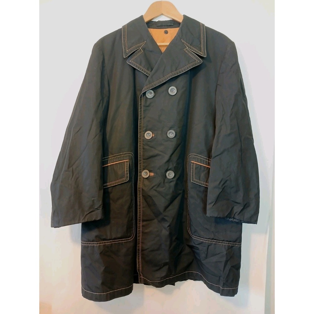 Vintage Cortefiel Mens Black Double Breasted Trench Coat Sz 42 Made in Spain  AC - Picture 12 of 13